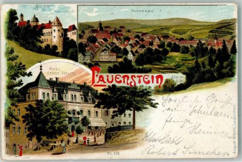 Lauenstein 1902 Hotel Stadt Teplitz Burg Lauenstein Bahnpost Geising-