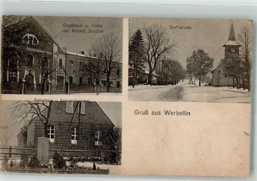 16244 O1301 Werbellin 1921 Foto AK Schule Kriegerdenkmal Gasthaus Schüler Dorfstraße Winter