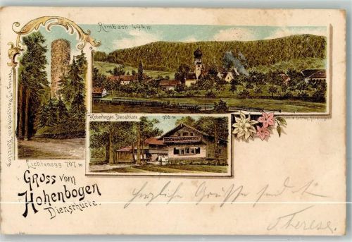 Rimbach 1900 Lithographie Hohenbogen Diensthütte Aussichtsturm Lichtenegg