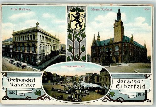 Elberfeld 300 Jahrfeier 1910 Altes Rathaus Neues Rathaus Neumarkt alt Marktszene