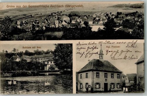Aschbach 1915 Schloß Schloßsee Enten Kgl. Postamt