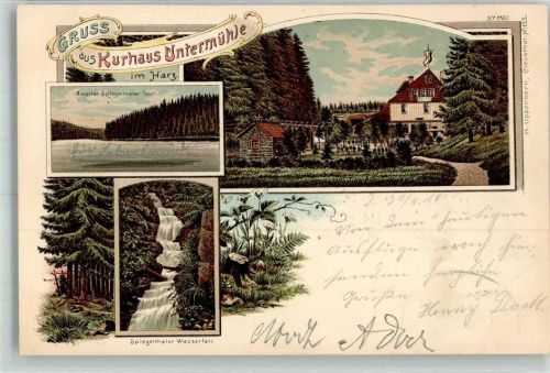 Clausthal-Zellerfeld 1900 Kurhaus Untermühle Spiegeltaler Wasserfall 2. Spiegeltaler See Bahnpost Zug 077