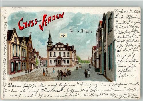 Verden 1902 Große Straße Fahne Verdener Wappen
