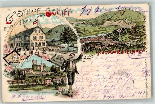 Neckarsteinach 1899 Gasthaus zum Schiff Mittelburg
