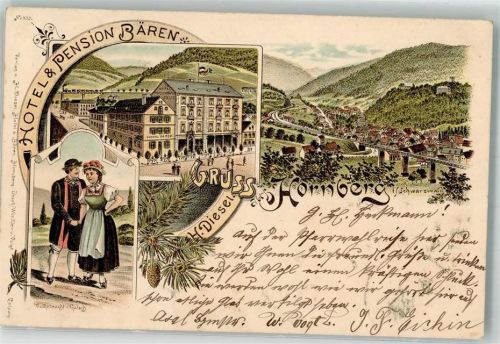 Hornberg 1899 Trachtenpaar Hotel Bären Eisenbahnviadukt