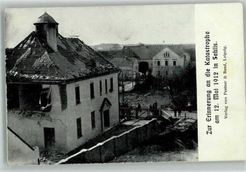04425 O7101 Sehlis 1912 Foto AK Unwetter-Katastrophe in Sehlis 12. Mai 1912 Zerstörte Wohnhäuser