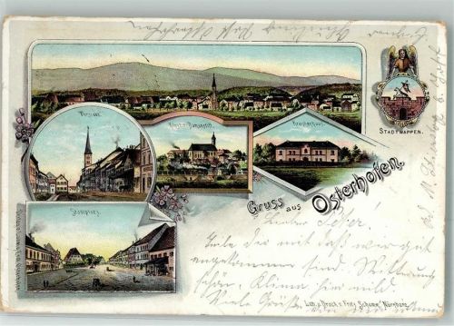 Osterhofen 1898 Stadtwappen Engel Stadtplatz Kloster Damenstift Krankenhaus