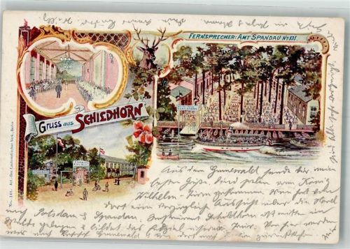 10115 W1000 Schildhorn 1899 Lithographie Gasthaus Etablissement Schildhorn Festsaal Ausflugsdampfer