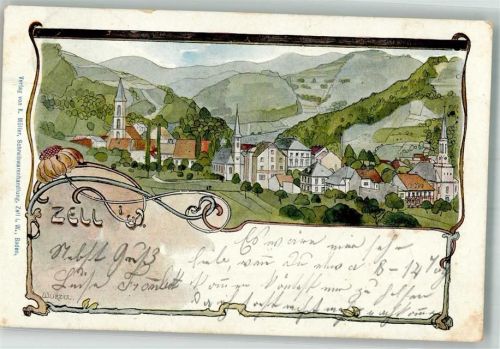 Zell 1900 Künstlerkarte von Wurzel Passepartout