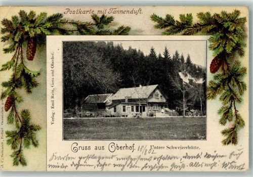 Oberhof 1902 Passepartout Untere Schweizerhütte Tannenzapfen Bahnpost Gotha- Zug 547