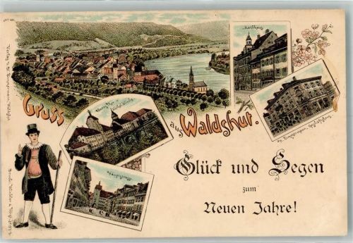Waldshut Tracht Geschäftshaus Zimmermann Oberes Tor Rathaus Hauptstraße Neujahreskarte