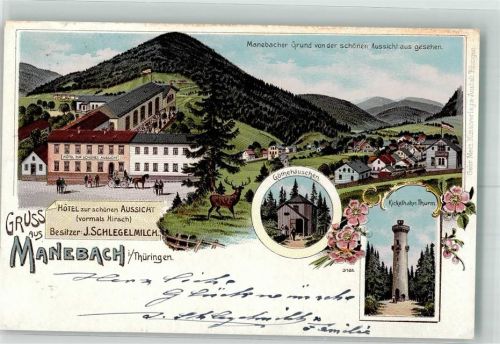 Manebach 1902 Hotel zur schönen Aussicht Kickelhahn-Turm Göthehäuschen Hirsch