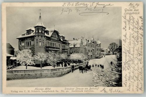 Langebrück 1904 Hotel Hennig Dresdner Straße Pferdeschlitten Winter