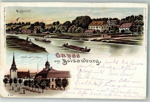 Boizenburg 1898 Elbberge Frachtkahn Kirche Rathaus