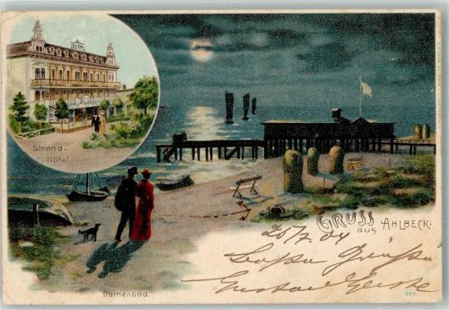 Seebad Ahlbeck 1904 Strand-Hotel Damenbad Seesteg Mondschein