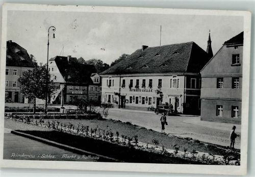 Primkenau 1943 Rathaus Marktplatz Empfänger nicht ermittelt zurück