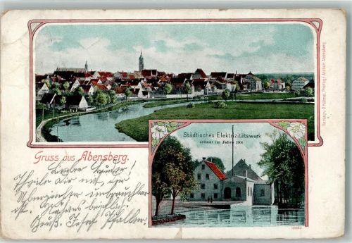 93326 W8423 Abensberg , Hallertau 1902 Gebrauchsspuren Städtisches Elektrizitätswerk Erh. II-Einriss Stauchung
