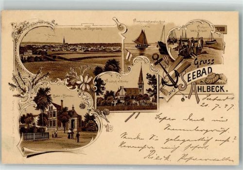 Seebad Ahlbeck 1897 Anker Bade-Büro Friedhof Kirche Fischerboot Fischer