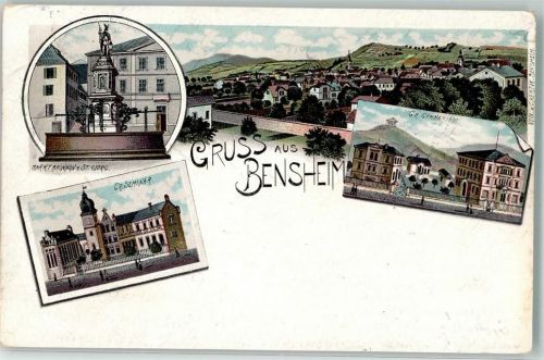 Bensheim 1902 Gr. Seminar Marktbrunen St. Georg-Figur Gymnasium