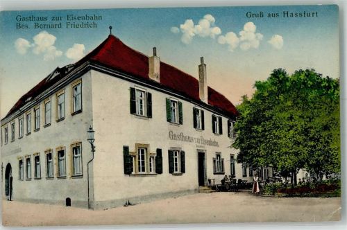 Haßfurt 1913 Gasthaus zur Eisenbahn Foto AK