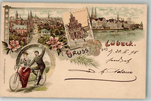 Lübeck 1898 Gruss aus Tandem Schifferhaus Verlag Rosenblatt