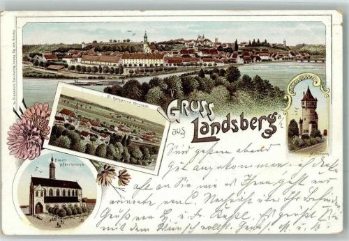 Landsberg 1905 Lithographie Mutterturm Stadtpfarrkirche St. Katharina-Vorstadt