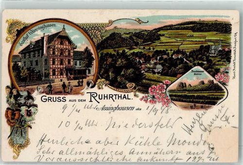 Assinghausen 1898 Gasthaus Würminghausen Stiefmütterchen Bruchhauser Steine Litho