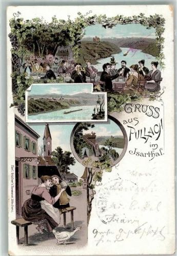 Pullach 1897 Adelskorrespondenz Isar Isartal Gartenwirtschaft Straßenszene Paar Gans