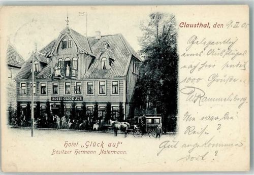Clausthal-Zellerfeld 1905 Hotel Glück auf Postkutsche
