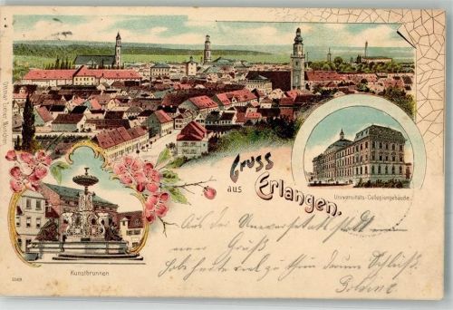 Erlangen 1898 Kunstbrunnen Universität Kollegiengebäude Verlag Ottmar Zieher-München