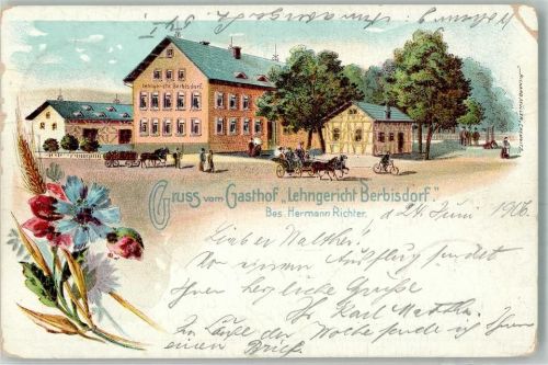 Berbisdorf 1906 Lithographie Gasthaus Lehngericht Berbisdorf