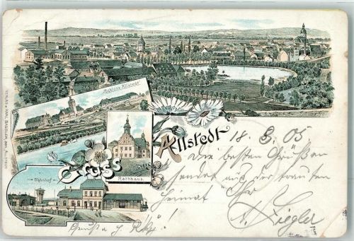 06542 O4702 Allstedt 1905 Gebrauchsspuren Rathaus Bahnhof Schloß Allstedt Bahnpost Allstedt- Oserköblingen Zg. 688 Lithographie