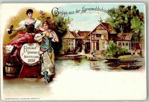 Treptow 1896 Berliner Gewerbeausstellung 1896 Aus der Spreewaldschänke Kellnerinnen