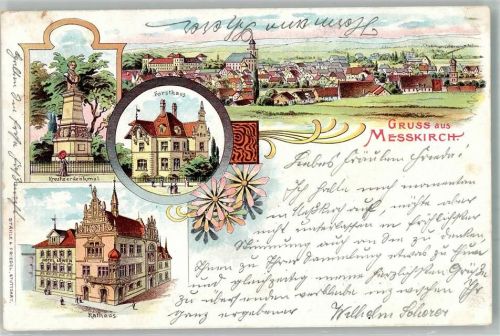 Meßkirch 1903 Kreutzer-Denkmal Forsthaus Rathaus