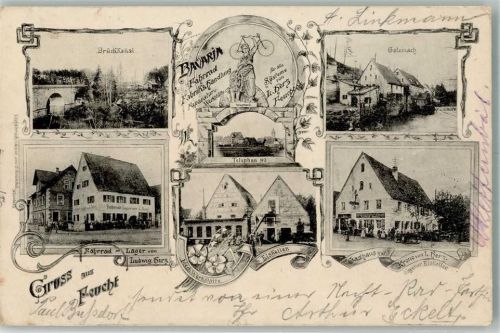 Feucht 1899 Fabrik & Fahrrad-Lager Herz Gasthaus zur Krone Mech. Werkstätte Eiskeller