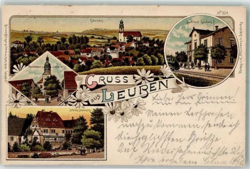 Leuben 1902 Bahnhof Schloß Scheinitz Turmhaus zu Schleinitz