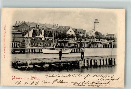 Baltijsk Pillau 1899 Foto AK Leuchtturm Hafen