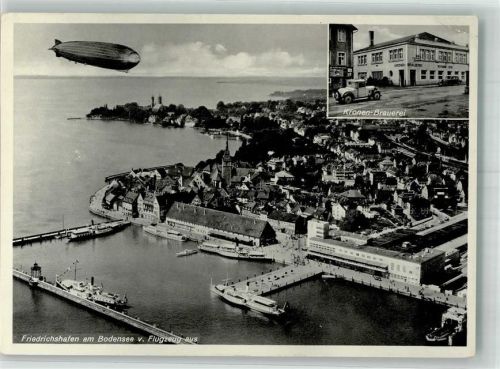 Friedrichshafen Fliegeraufnahme Zeppelin-Luftschiff über Friedrichshafen Bodensee Hafen Kronen-Brauerei
