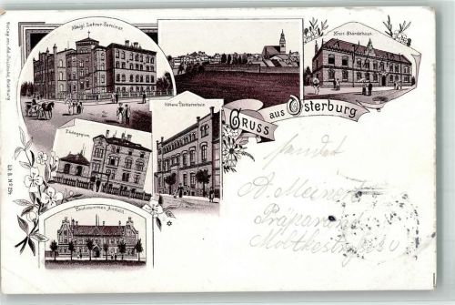 39606 O3540 Osterburg Altmark 1898 Gebrauchsspuren Kgl. Lehrerseminar Kteis Ständehaus Taubstummen-Anstalt Lithographie
