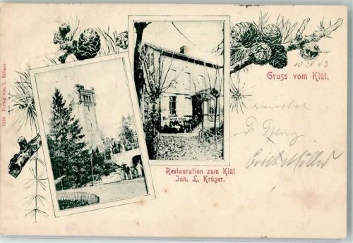 Hameln 1903 Gasthaus zum Klüt Tannenzapfen Aussichtsturm Ort lt. Stempel