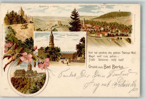 Bad Berka 1904 Residenzschloß Wartburg Rudelsburg Saaleck Gedichtvers