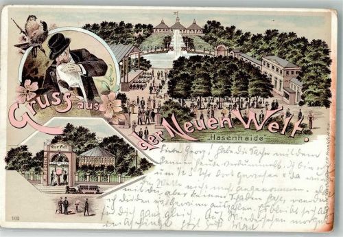 Kreuzberg 1898 Volkspark Hasenhaide Etablissement Neue Welt Gartenwirtschaft Pferdestraßenbahn
