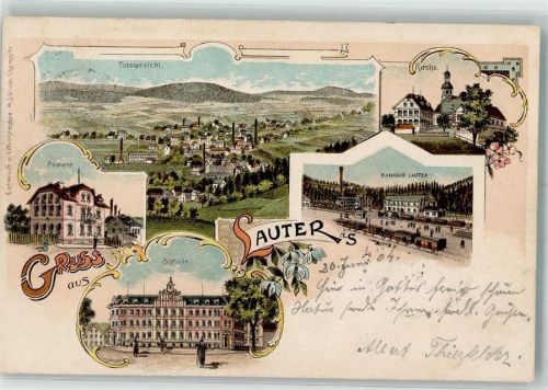 Lauter 1904 Bahnhof Postamt Schule Kirche