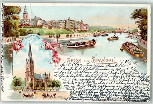 Spandau 1898 Neue Garnision-Kirche Spree Frachtschiff