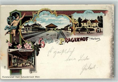 Pragersko 1900 Bahnhof Schloss Gasthaus Lithographie