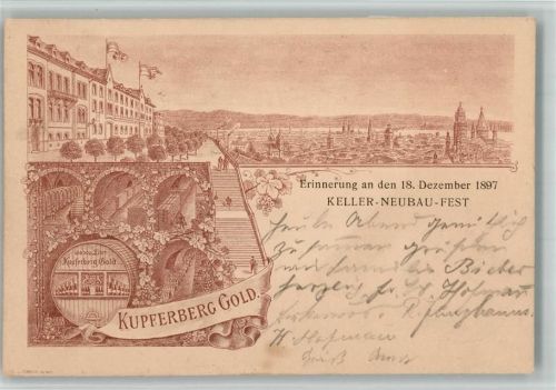Mainz 1899 Kupferberg Gold Sekt Keller Neubau Fest 18. Dezember 1897 Lithographie Ort lt. Stempel
