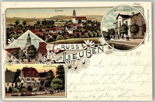 Leuben-Schleinitz 1898 Turmhaus Schleinitz Bahnhof Leuben Schloss Schleinitz Bahnpost Riesa-