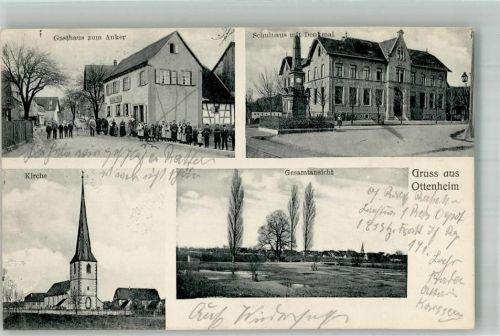 Ottenheim 1915 Schule Denkmal Gasthaus zum Anker Dorfkirche Feldpost