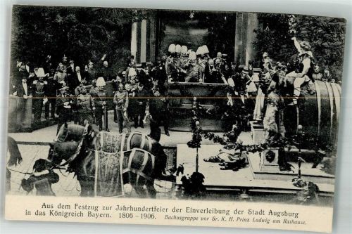 Augsburg 1906 Jahrhundertfeier der Einverleibung der Stadt Augsburg in das Königreich Bayern 1906 Festzug Bachusgruppe vor Prinz Ludwig von Bayern