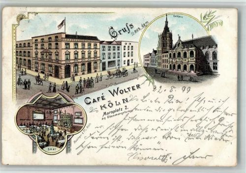 Köln Altstadt-Nord 103 1899 Lithographie Cafe Wolter Cafesaal Rathaus